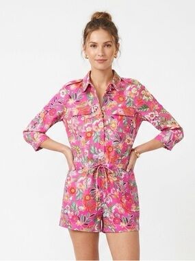 Fate Pink Floral Button-Front Romper - M